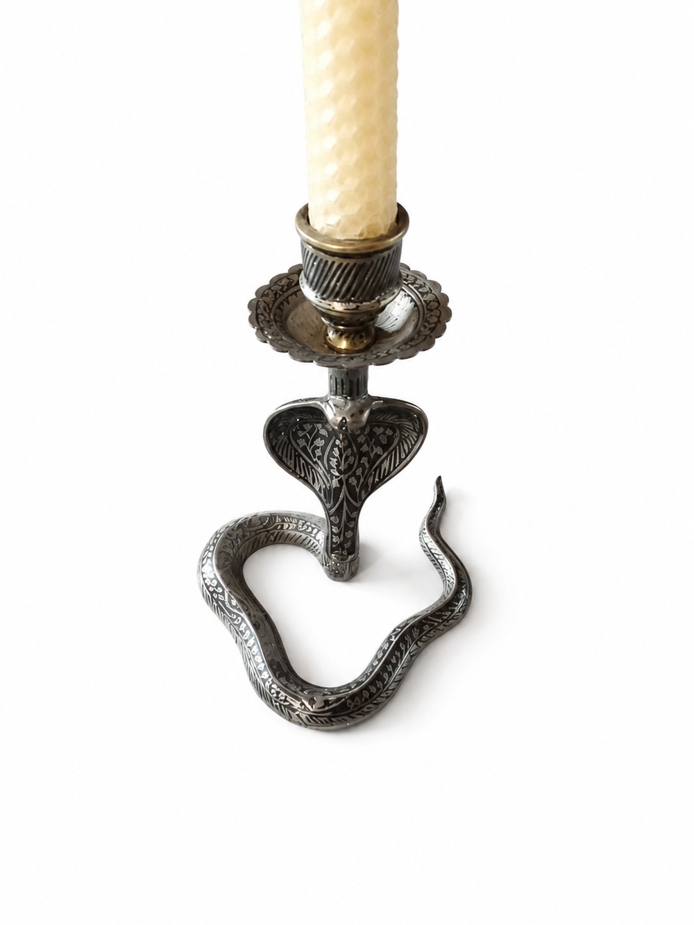 Vintage Gothic Black Brass Cobra Candle Holder